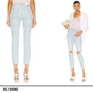 RE/DONE 90'S High Rise Ankle Crop -  Destroyed Icy Blue